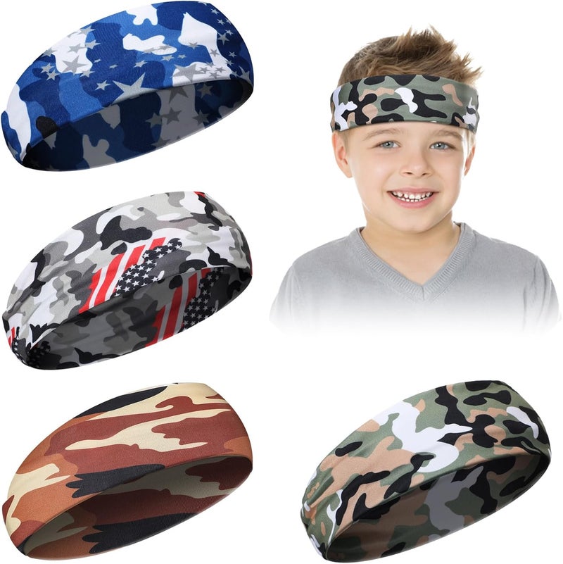 Civaner 4 Pcs Boys Headbands Athletic Sweatbands Kids Sports Wicking Breathable Headbands Elastic for Girls Boys Football - Image 1